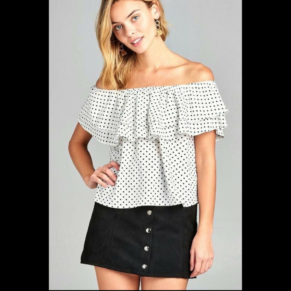 Casual Top Short Sleeve Polka Dot Loose Blouse - Picture 1 of 4